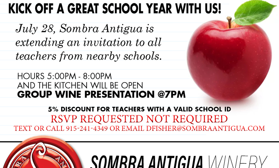 Teacher Appreciation Free Wine Tasting Presentation & Discount